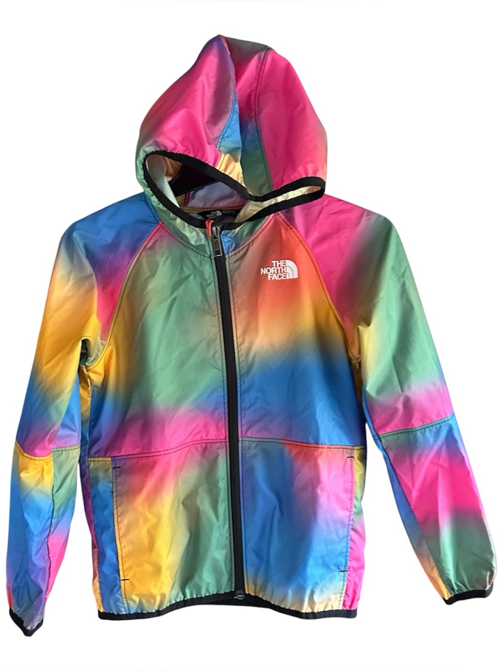 The North Face size 7 Kids Rainbow Tie Dye Hooded Windbreaker Jacket